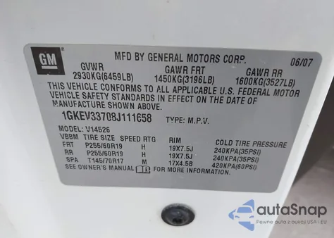 2008 GMC Acadia Slt-2 z USA, uszkodzony, nr VIN 1GKEV33708J111658